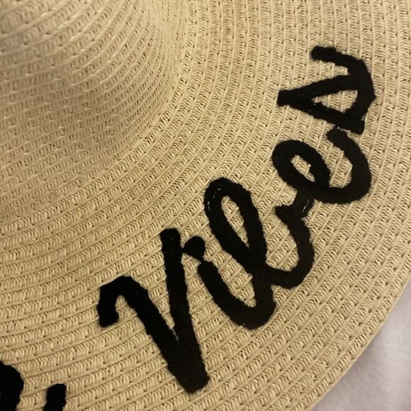 Summer vibes embroidery straw summer Sun floppy tan hat packable large brim - Picture 7 of 12